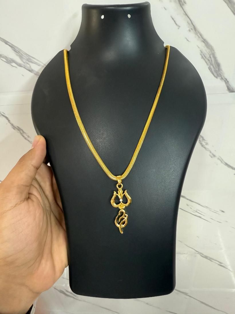 Gold Plated Trishul Pendant With Chain