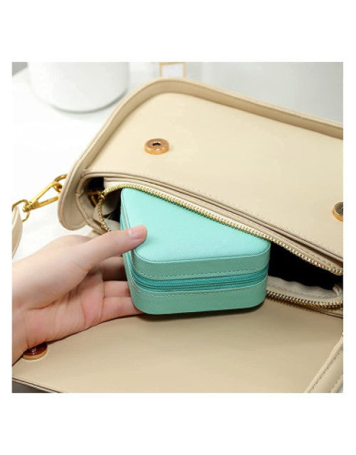 Jewelry Organizer PU Leather Zipper Portable Storage Box Case with Divider Container for Rings